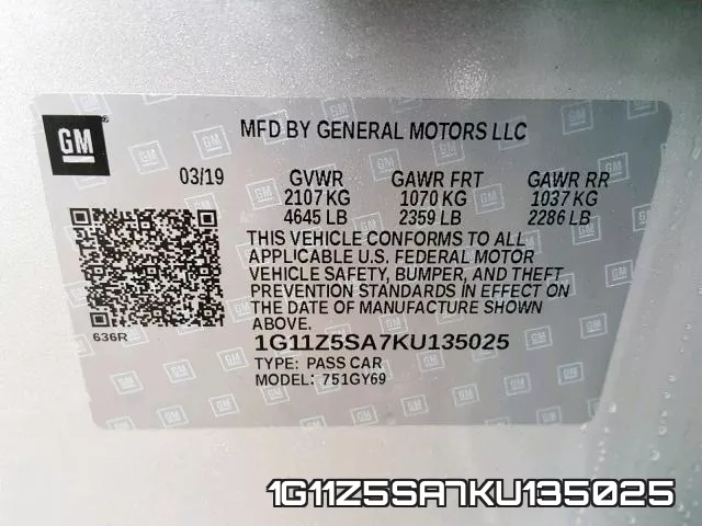 1G11Z5SA7KU135025 фото 2