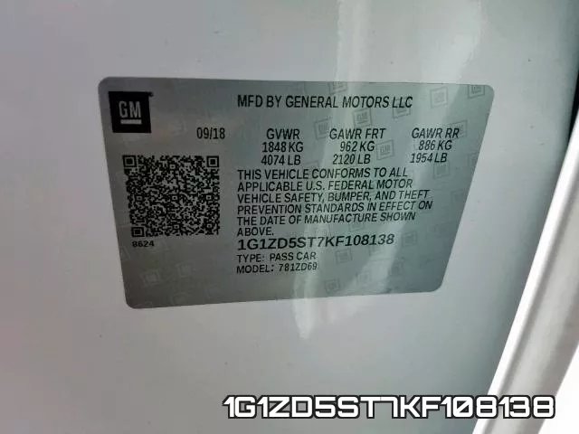 1G1ZD5ST7KF108138 фото 2
