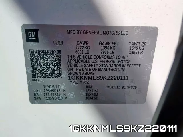 1GKKNMLS9KZ220111 фото 2