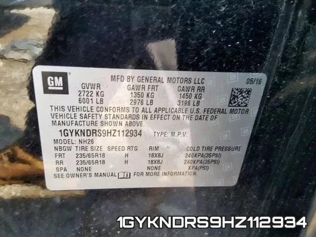 1GYKNDRS9HZ112934 фото 2
