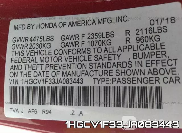 1HGCV1F33JA083443 фото 10