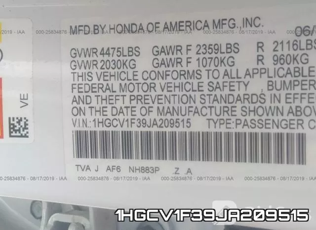1HGCV1F39JA209515 фото 10