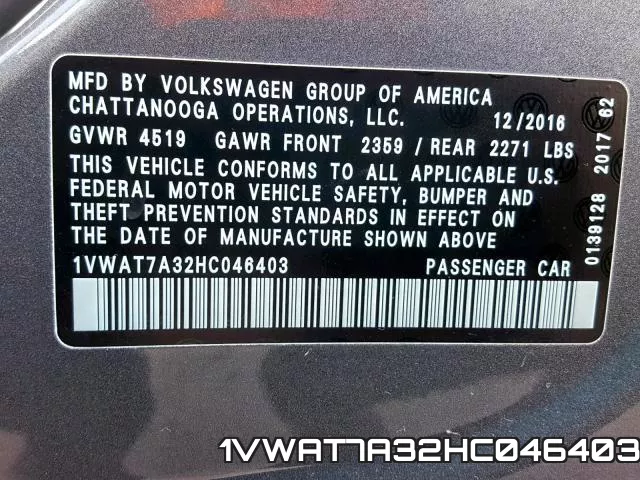 1VWAT7A32HC046403 фото 2
