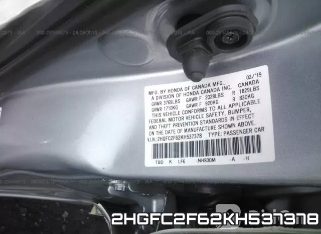 2HGFC2F62KH537378 фото 10