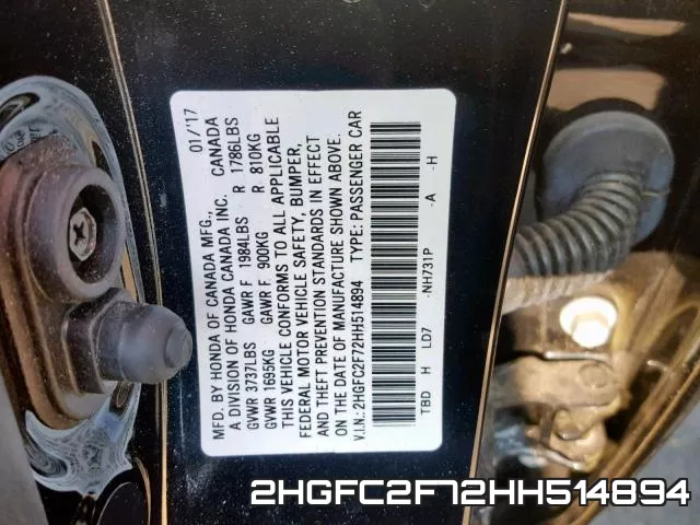 2HGFC2F72HH514894 фото 2