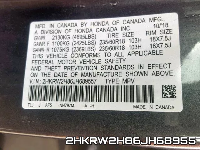 2HKRW2H86JH689557 фото 2