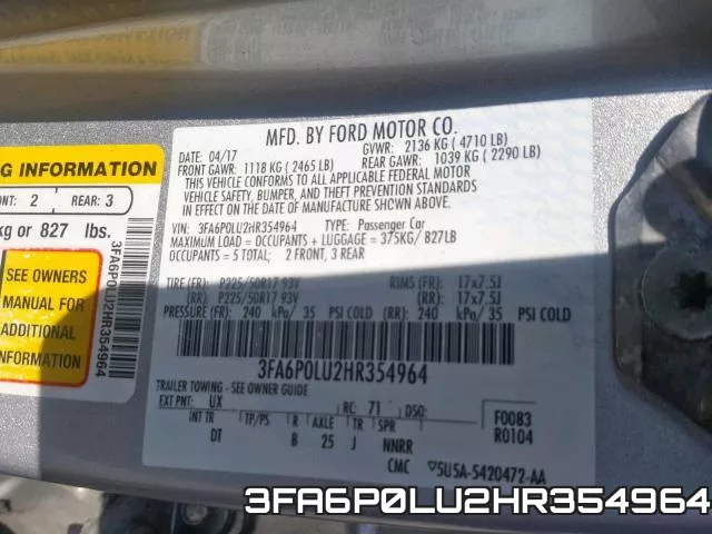 3FA6P0LU2HR354964 фото 2