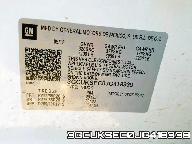3GCUKSEC0JG418338 фото 2
