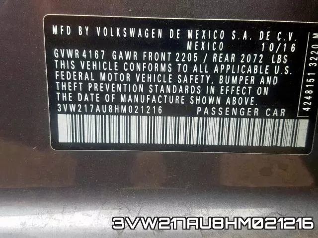 3VW217AU8HM021216 фото 2