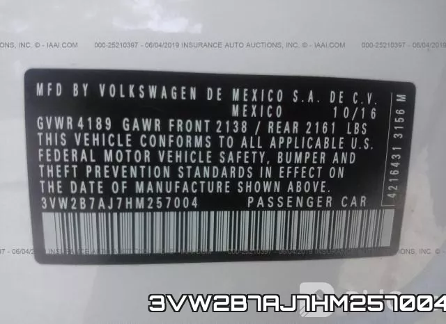 3VW2B7AJ7HM257004 фото 9