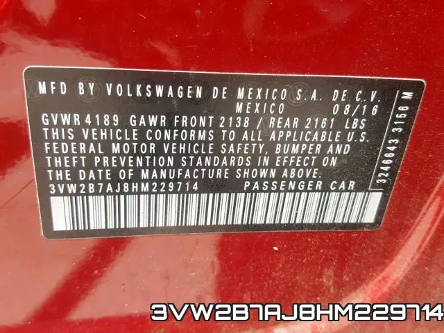 3VW2B7AJ8HM229714 фото 2