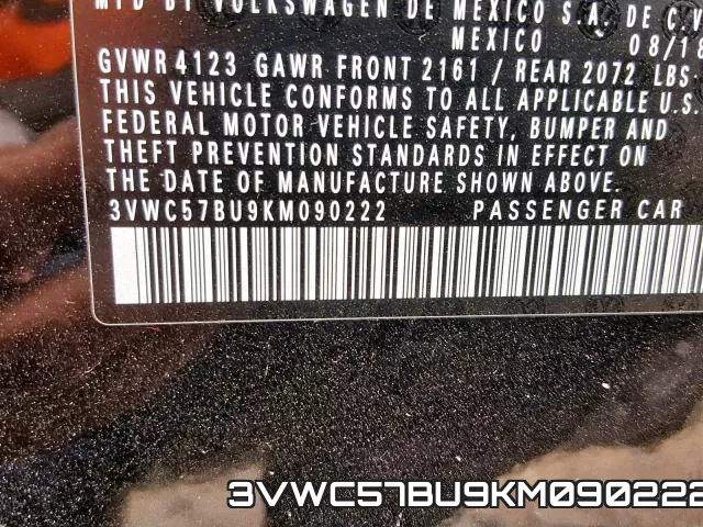 3VWC57BU9KM090222 фото 2
