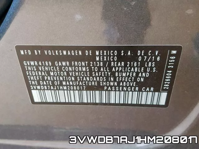 3VWDB7AJ1HM208017 фото 2
