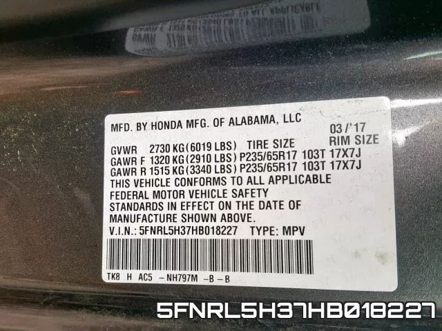 5FNRL5H37HB018227 фото 2