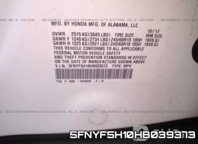 5FNYF5H10HB039373 фото 10