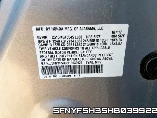 5FNYF5H35HB039922 фото 2