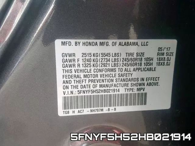 5FNYF5H52HB021914 фото 2