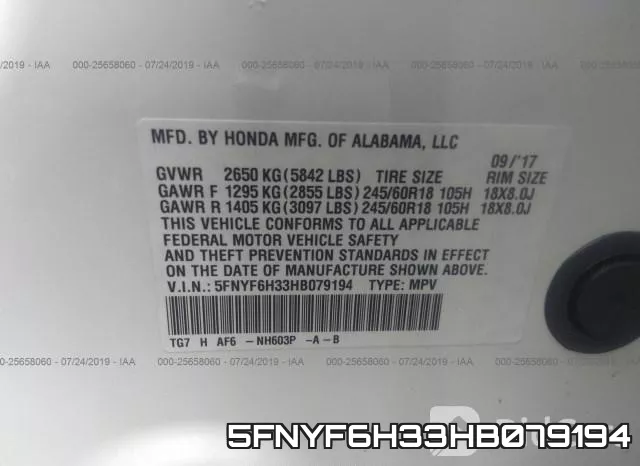 5FNYF6H33HB079194 фото 10