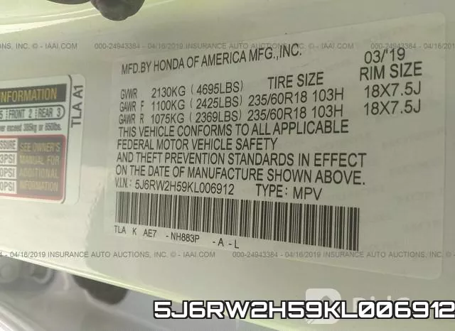 5J6RW2H59KL006912 фото 10
