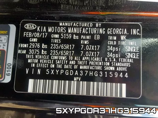 5XYPGDA37HG315944 фото 2