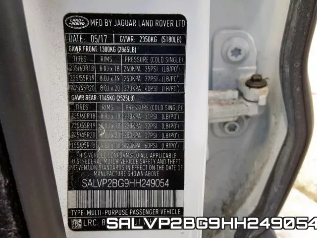 SALVP2BG9HH249054 фото 2