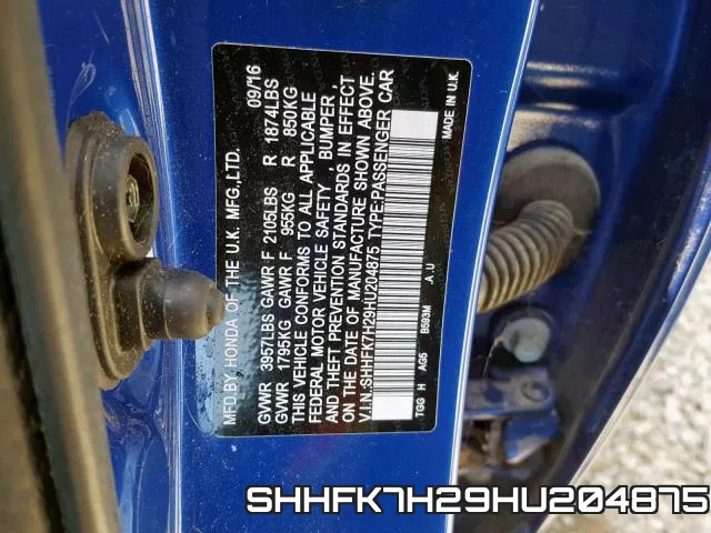 SHHFK7H29HU204875 фото 2