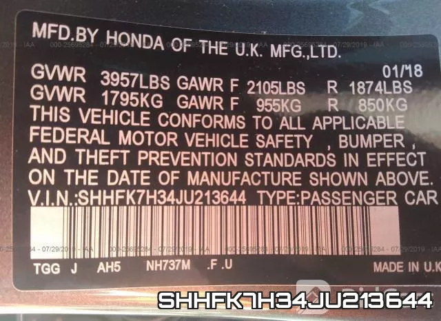 SHHFK7H34JU213644 фото 10