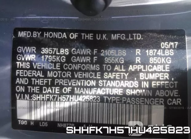 SHHFK7H57HU425823 фото 10