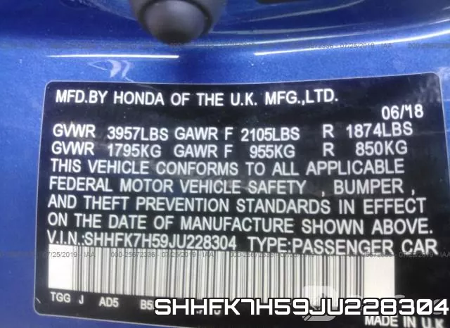 SHHFK7H59JU228304 фото 10