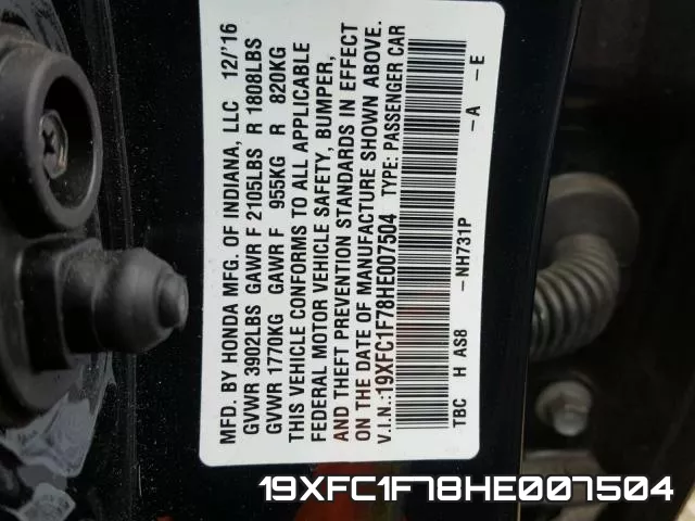 19XFC1F78HE007504 фото 2