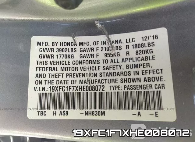 19XFC1F7XHE008072 фото 10