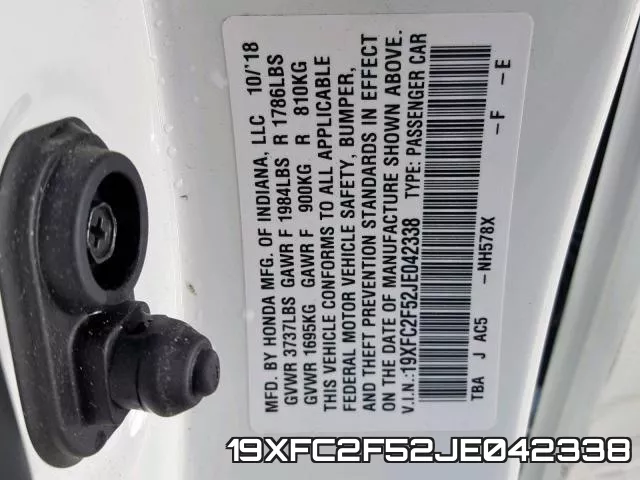 19XFC2F52JE042338 фото 2