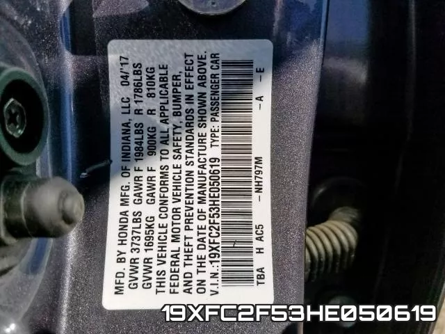 19XFC2F53HE050619 фото 2