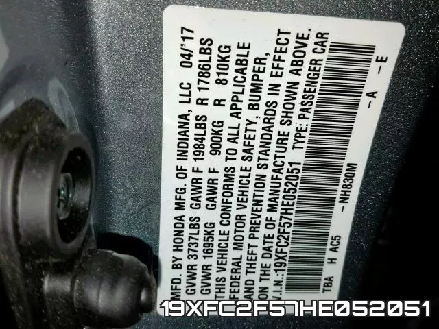 19XFC2F57HE052051 фото 2