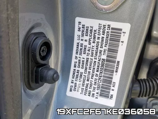 19XFC2F67KE036058 фото 2