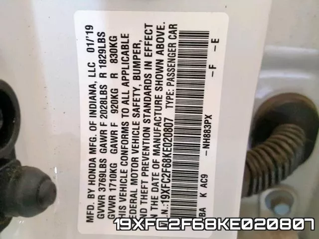 19XFC2F68KE020807 фото 2