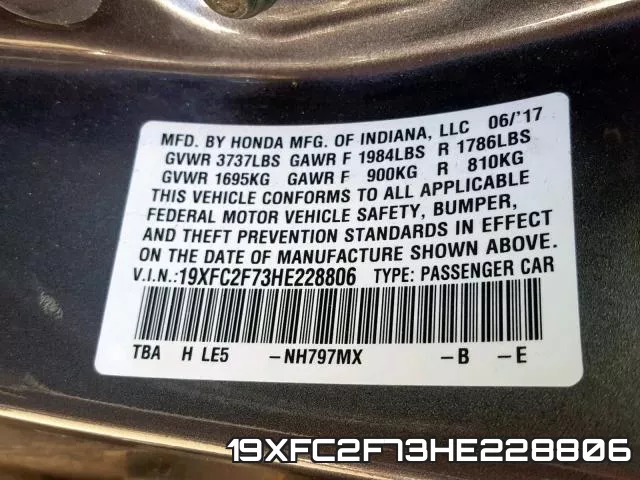 19XFC2F73HE228806 фото 2