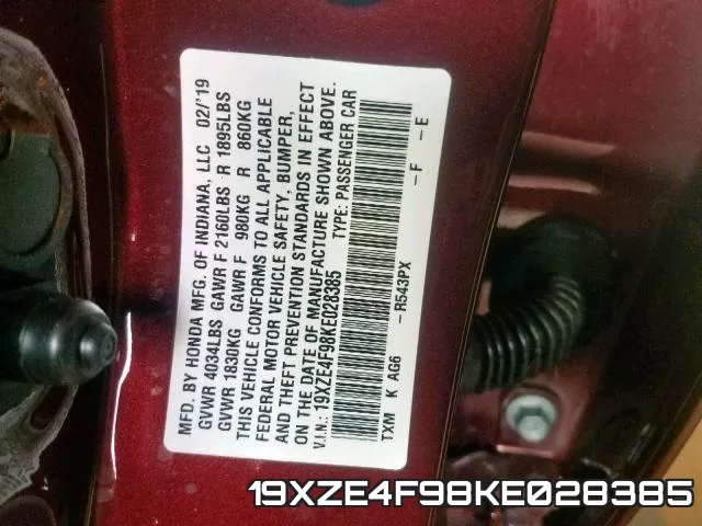 19XZE4F98KE028385 фото 2