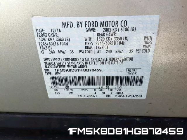 1FM5K8D81HGB70459 фото 2