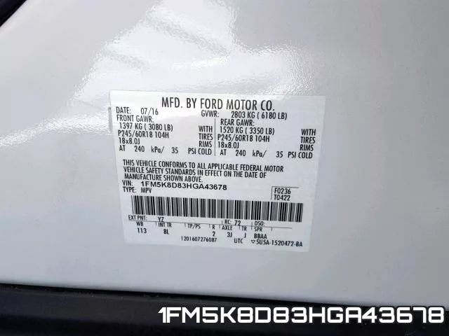 1FM5K8D83HGA43678 фото 2