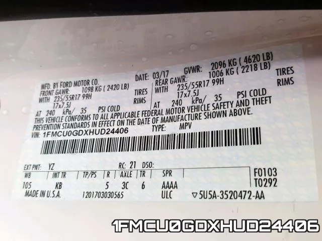 1FMCU0GDXHUD24406 фото 2