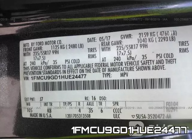 1FMCU9GD1HUE24477 фото 10