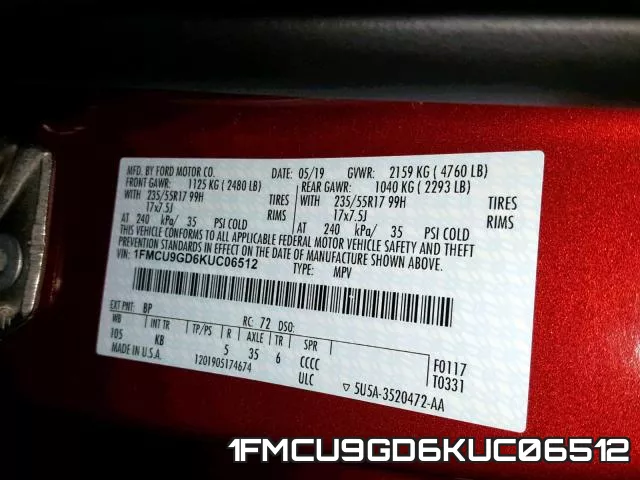 1FMCU9GD6KUC06512 фото 2