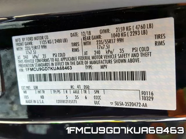 1FMCU9GD7KUA68463 фото 2