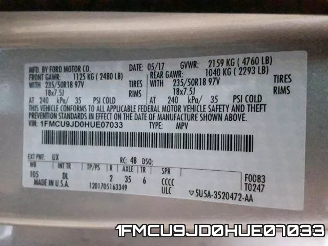 1FMCU9JD0HUE07033 фото 2