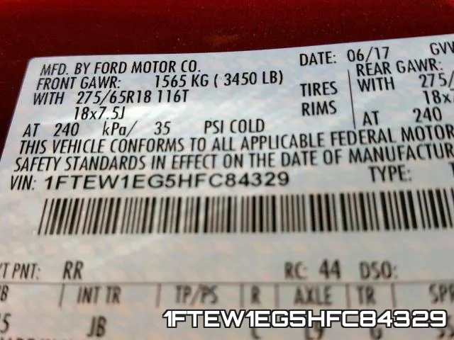 1FTEW1EG5HFC84329 фото 2