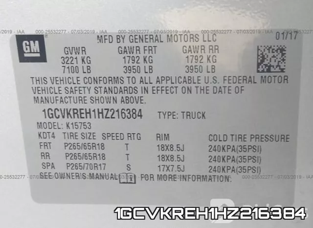 1GCVKREH1HZ216384 фото 10