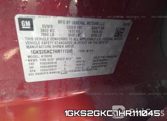 1GKS2GKC7HR111045 фото 10