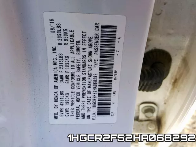 1HGCR2F52HA068292 фото 2