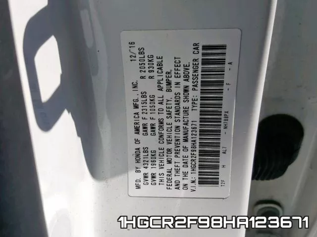 1HGCR2F98HA123671 фото 2